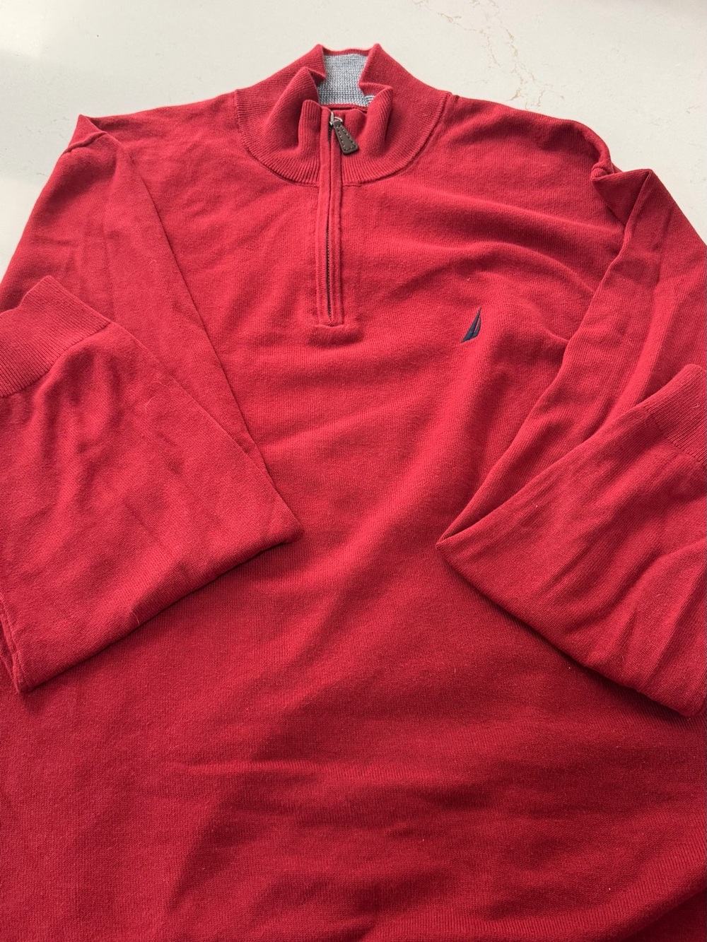 Nautica Men's Red Half-Zip Sweater with Embroidered Sail Logo